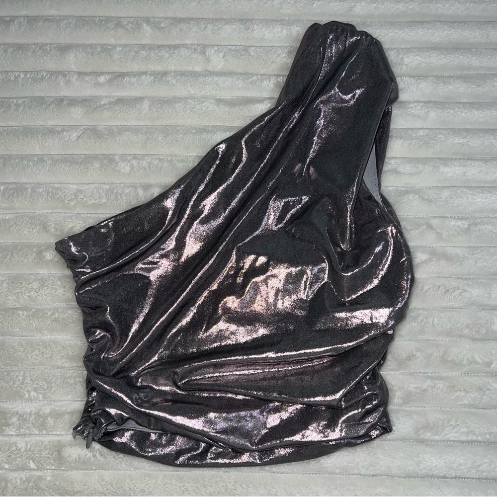 One Shoulder Silver Top - Picture 2 of 5